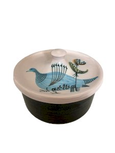 box pot lid sugar bowl Ceramic Yvon Roy Decor Stylized Bird Durtal