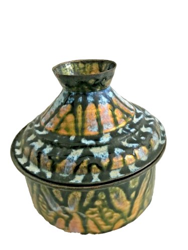 boite pot cuivre émaillée a coulures artisanat vintage modernisme 