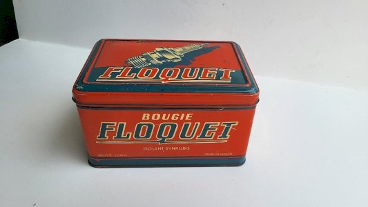 BOITE PUBLICITAIRE EN TOLE BOUGIE AUTOMOBILE FLOQUET