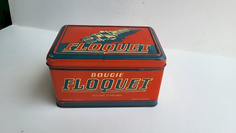 BOITE PUBLICITAIRE EN TOLE BOUGIE AUTOMOBILE FLOQUET