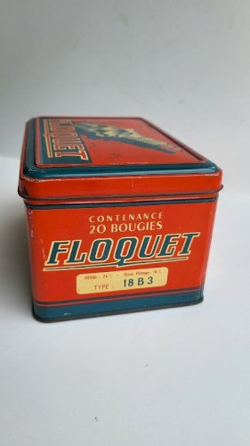 BOITE PUBLICITAIRE EN TOLE BOUGIE AUTOMOBILE FLOQUET