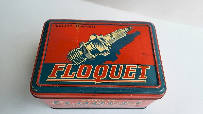 BOITE PUBLICITAIRE EN TOLE BOUGIE AUTOMOBILE FLOQUET