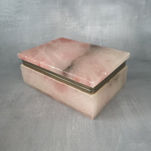 Boite rectangle vintage en onyx rose coffret à bijoux ou autre
