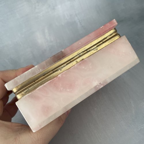 Boite rectangle vintage en onyx rose coffret à bijoux ou autre