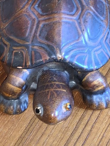 Boite trompe l'oeil tortue en terre cuite yeux en sulfure