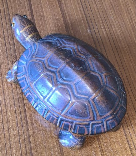Boite trompe l'oeil tortue en terre cuite yeux en sulfure