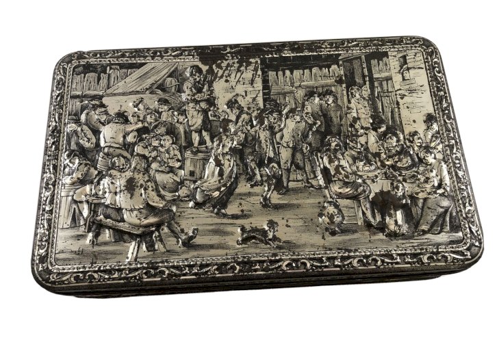 Boîte vintage décor Teniers – “Mariage Paysan” – Relief peint – Années 60