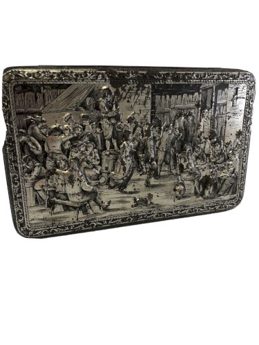 Boîte vintage décor Teniers – “Mariage Paysan” – Relief peint – Années 60