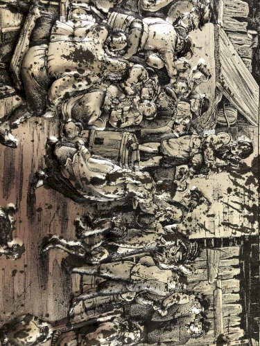 Boîte vintage décor Teniers – “Mariage Paysan” – Relief peint – Années 60