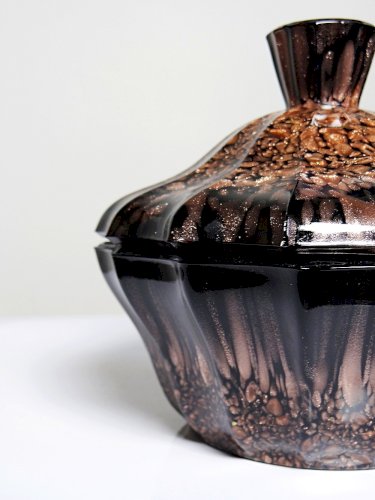Boite/sucrier vintage Vincenzo Nason Murano verre aventurine noir