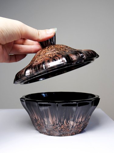 Boite/sucrier vintage Vincenzo Nason Murano verre aventurine noir