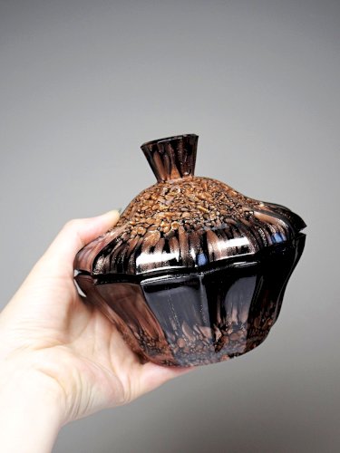 Boite/sucrier vintage Vincenzo Nason Murano verre aventurine noir