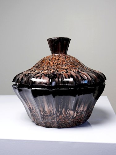 Boite/sucrier vintage Vincenzo Nason Murano verre aventurine noir