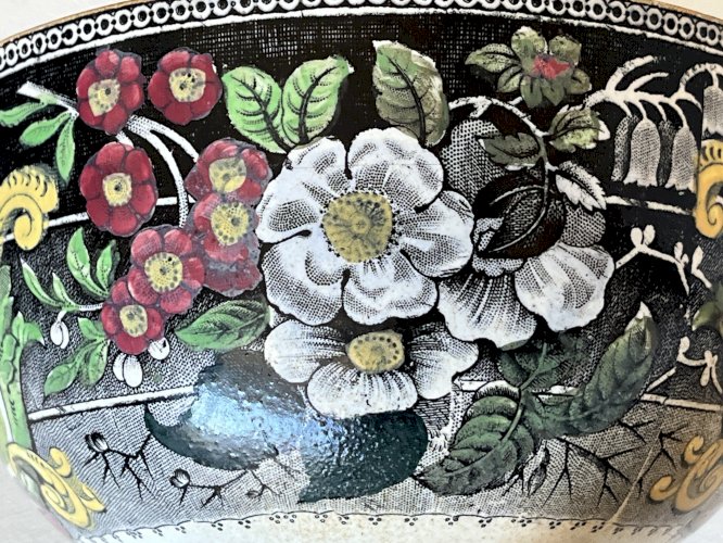 Bol à Café au Lait Ancien, Creil et Montereau, Grand Bol Fleurs, Chasseur et Chien, Diamètre 16 cm, Vintage Français