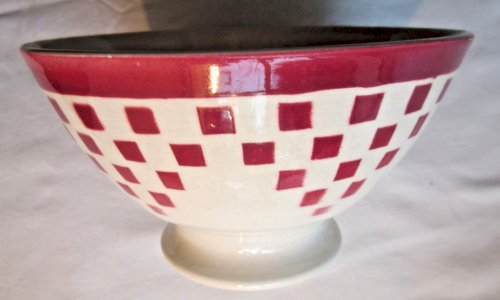 Bol ancien Art Déco, décor de damiers rouges en cascades, Badonviller