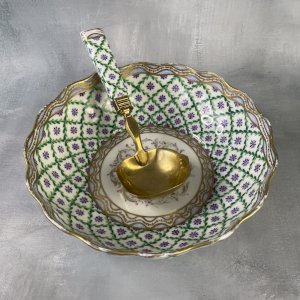 Bowl fruit salad dish & porcelain spoon decorated by LE TALLEC Paris