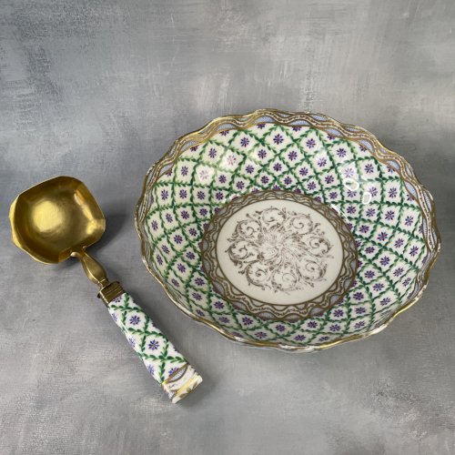 Bol coupe à fruit saladier & cuillère porcelaine décor par LE TALLEC Paris