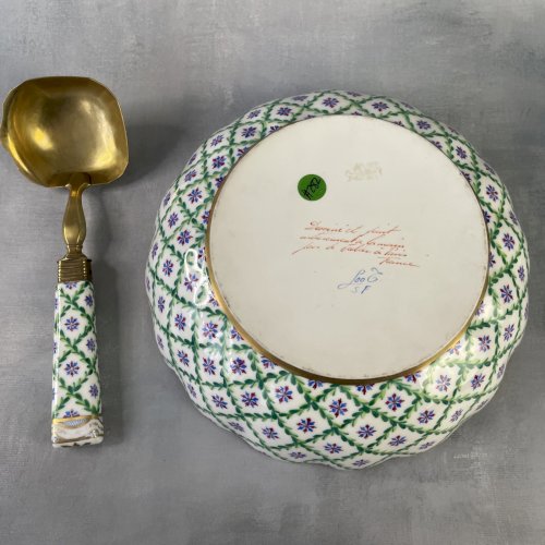 Bol coupe à fruit saladier & cuillère porcelaine décor par LE TALLEC Paris