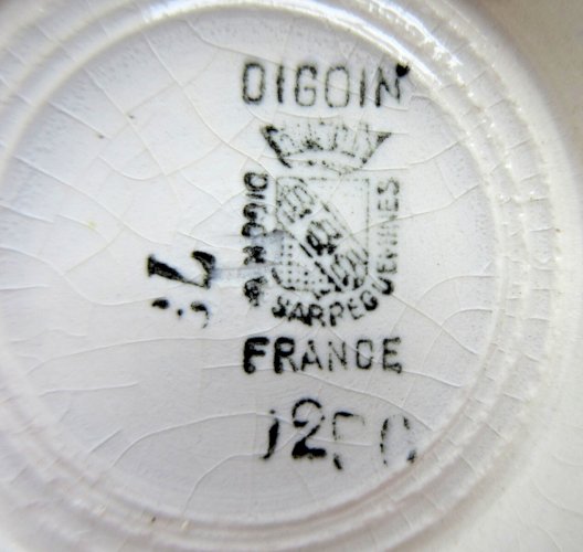 Bol Digoin Sarreguemines Art Déco, Eglantines rouges aux feuilles bleues