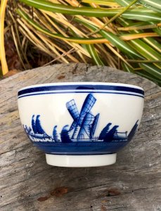 Bol en faïence blanc motifs bleus