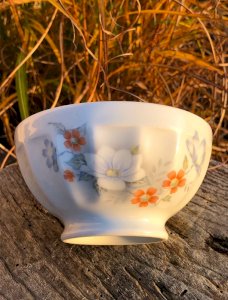 Vintage retro bowl in Limoges porcelain with floral patterns