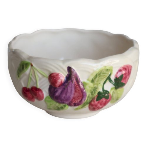Bol vintage en faïence décor barbotine - Motif fruits