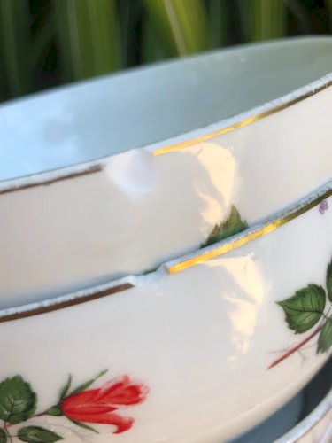 Bols en porcelaine motifs roses rouges