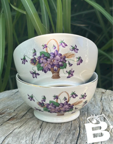 Bols en porcelaine rétro vintage motifs violettes