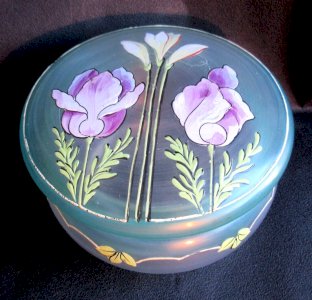 Art Nouveau candy bowl, enamelled glass Legras: The Purple Tulips
