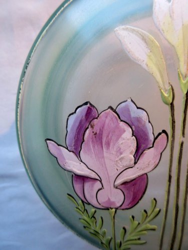 Bonbonnière Art Nouveau, verre émaillé Legras: Les Tulipes violettes