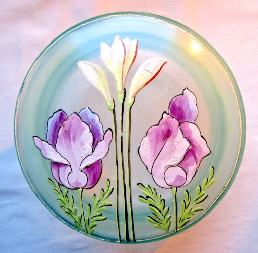 Bonbonnière Art Nouveau, verre émaillé Legras: Les Tulipes violettes