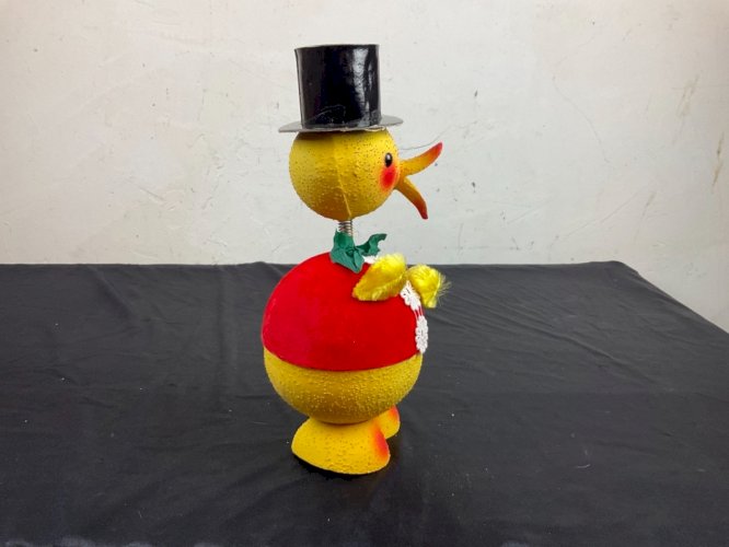 Bonbonnière canard poussin vintage années 60 Pâques papier mâché nodder