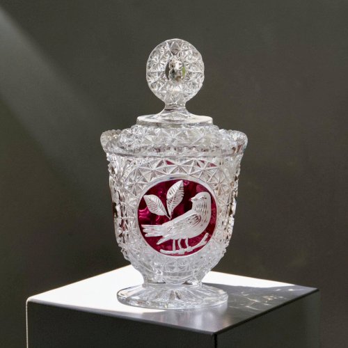Bonbonnière en cristal Hofbauer collection Byrdes aux oiseaux rubis