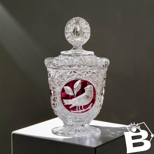 Bonbonnière en cristal Hofbauer collection Byrdes aux oiseaux rubis