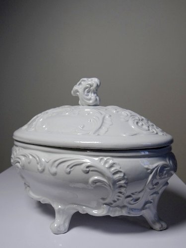 Bonbonnière en faïence Italienne blanche style baroque vintage
