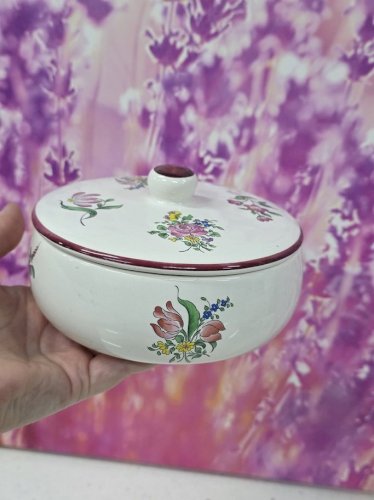 bonbonnière poudrier boite à bonbons faïence KG lunéville motif réverbère