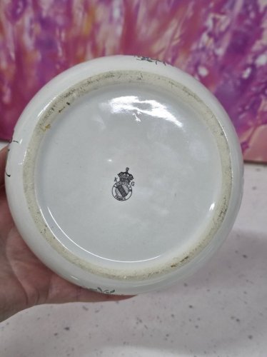 bonbonnière poudrier boite à bonbons faïence KG lunéville motif réverbère