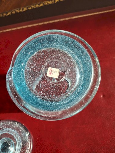 Bonbonnière pour enfants méritants en verre bullé de Biot, dit pot apothicaire avec son couvercle