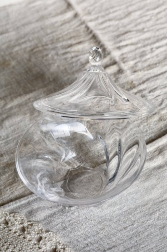 Bonbonnière vintage en verre transparent à couvercle bombé