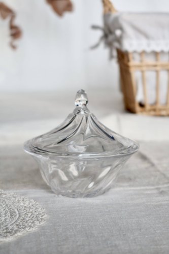 Bonbonnière vintage en verre transparent à couvercle bombé