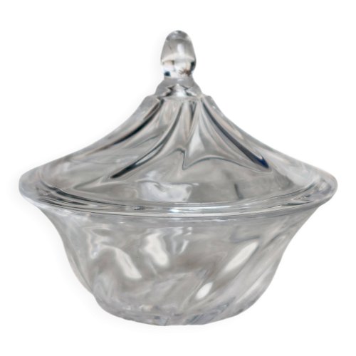 Bonbonnière vintage en verre transparent à couvercle bombé