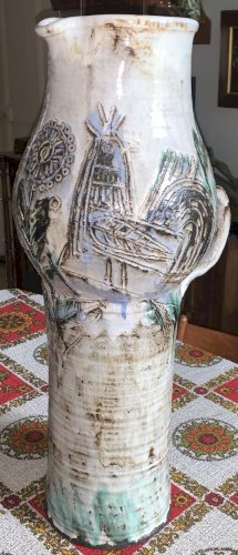 Boris Kassianoff céramique Vallauris immense vase pichet au coq pièce unique