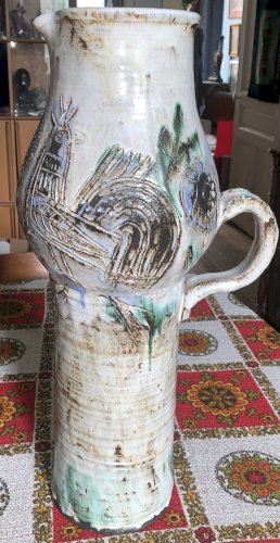 Boris Kassianoff céramique Vallauris immense vase pichet au coq pièce unique