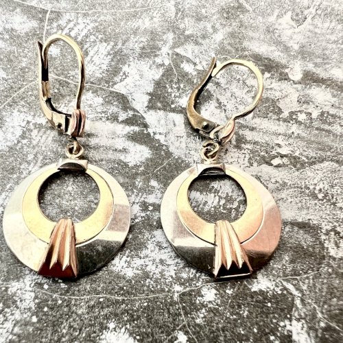 Boucle D’Oreille Art Déco 1925 Marque Oria  Bicolore plaqué or vintage, ancien