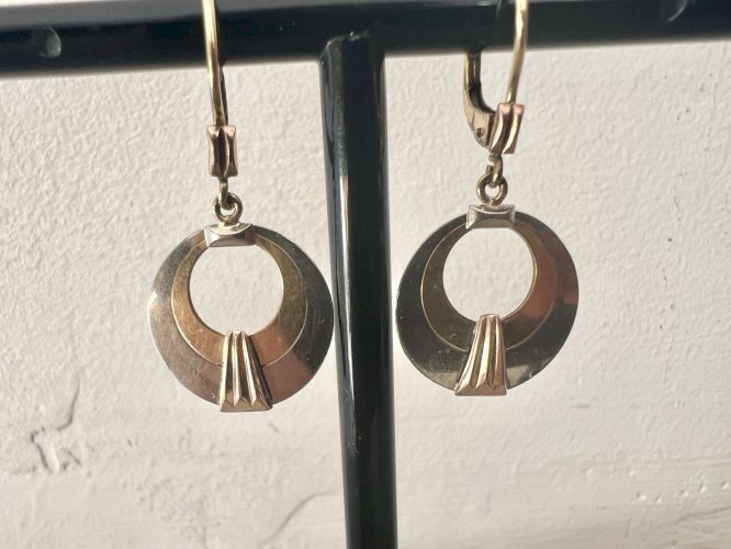 Boucle D’Oreille Art Déco 1925 Marque Oria  Bicolore plaqué or vintage, ancien