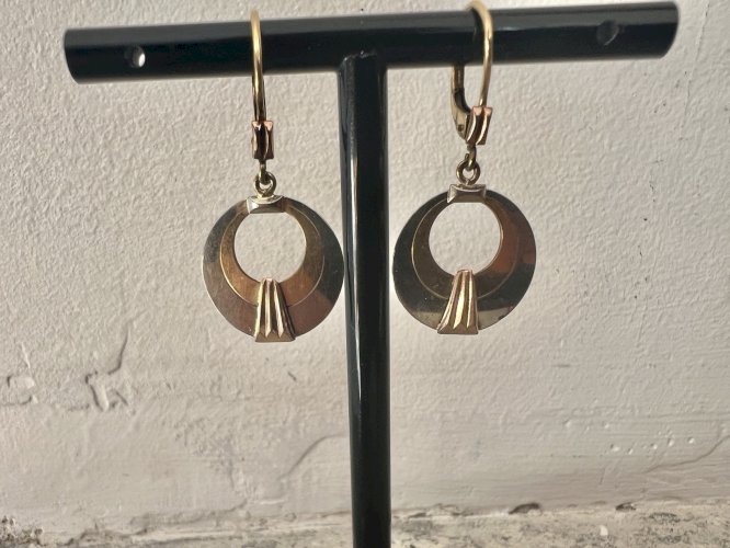 Boucle D’Oreille Art Déco 1925 Marque Oria  Bicolore plaqué or vintage, ancien