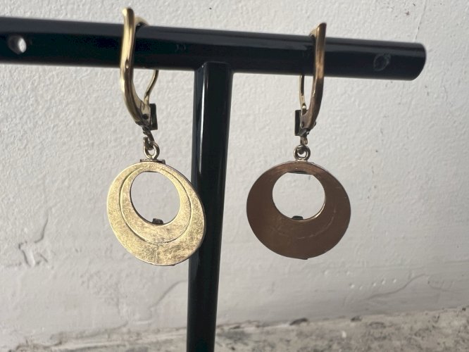 Boucle D’Oreille Art Déco 1925 Marque Oria  Bicolore plaqué or vintage, ancien