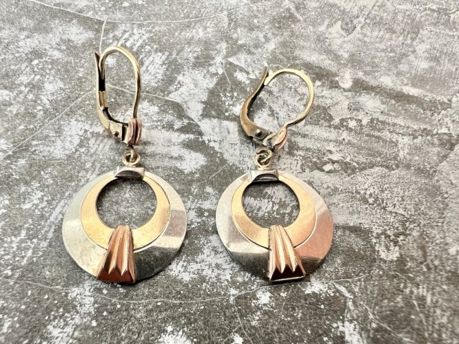 Boucle D’Oreille Art Déco 1925 Marque Oria  Bicolore plaqué or vintage, ancien