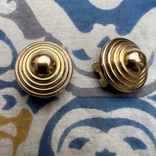 Boucle d’oreille Bouton clip art déco 1925 Maison Murat plaquée vintage ancien