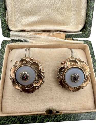 Boucle d’oreille dormeuse vermeil argent XIXe siècle ancien vintage Napoléon Ill